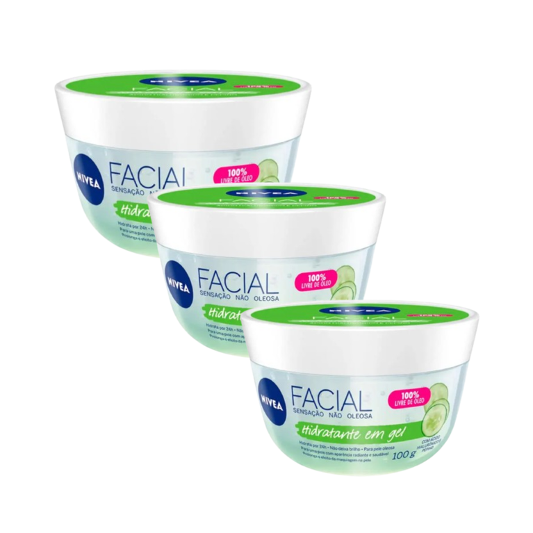 KIT COM 3 Hidratante Facial em Gel Nivea com Ácido Hialurônico 100g