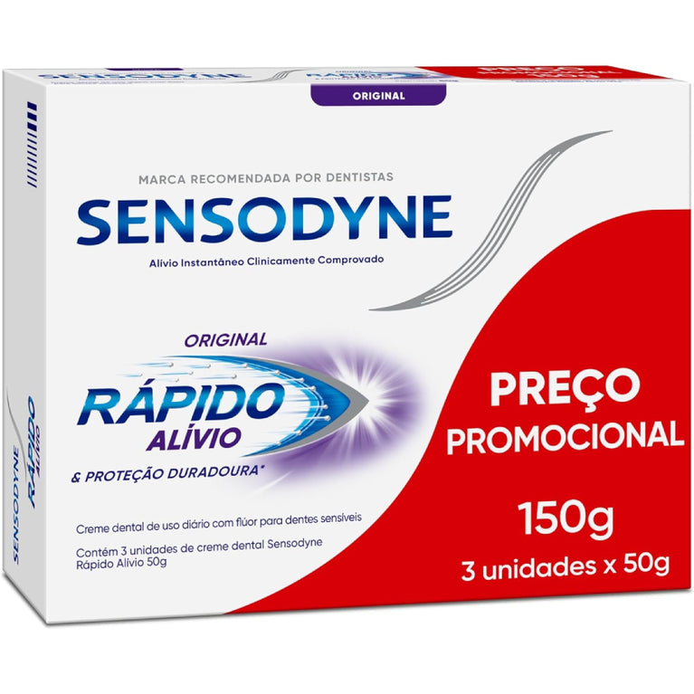 Creme Dental Sensodyne Sensibilidade Rápido Alívio Leve 3 e Pague 2 50g cada