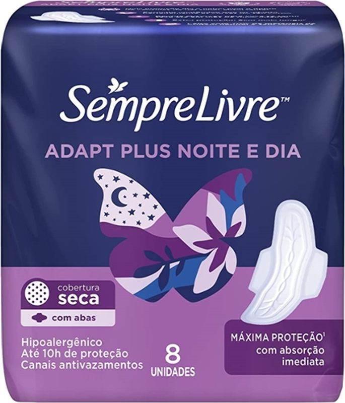 Absorvente Sempre Livre Adapt Plus Noite e Dia com abas, seca 8 unidades - Drogaria Poupa Centro