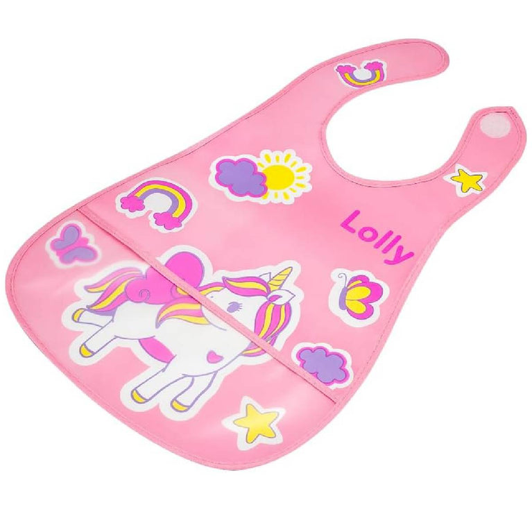 Lolly Babador Infantil Impermeável Porta Migalhas Unicórnio Rosa