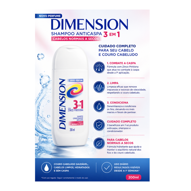 Shampoo Dimension 3 Em1 Anticaspa Seco 200ml