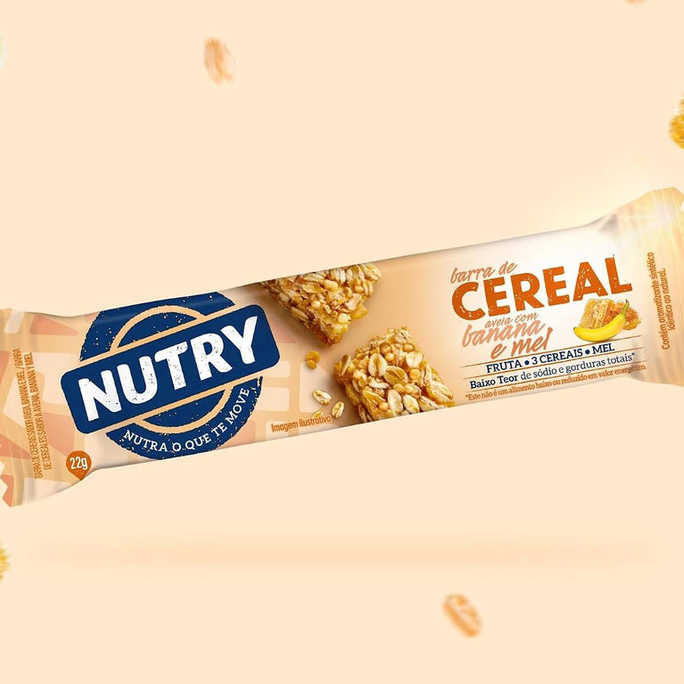 Nutry Barra de Cereais Aveia com Banana e Mel 22g - Com 3 Cereais, Fruta e Mel