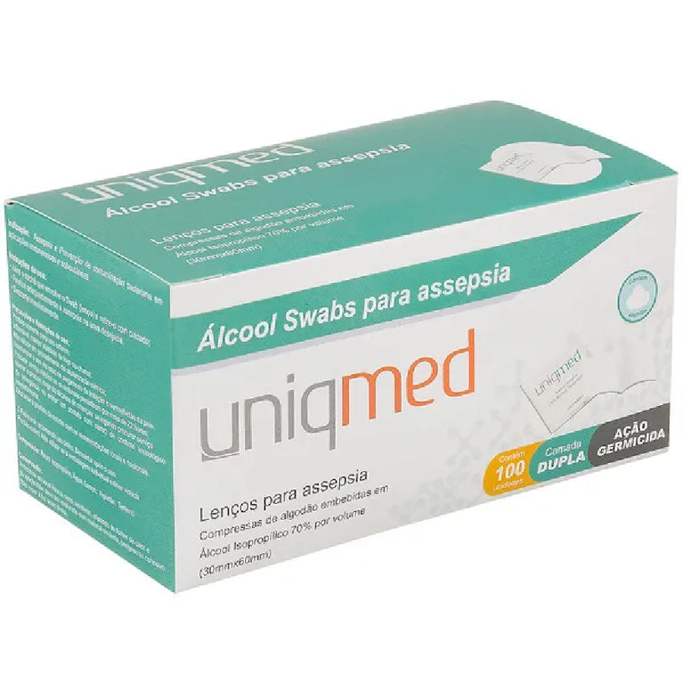 Álcool Swab 70% Lenços Umedecidos 100 Unidades Uniqmed