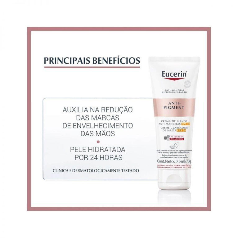 Creme de Mãos Eucerin Anti-Pigment Clareador FPS30 75ML - Drogaria Poupa Centro