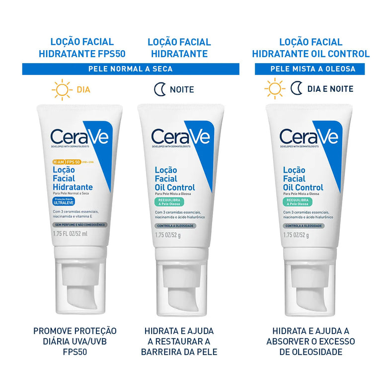 Loção Hidratante Facial CeraVe AM FPS 50 Proteção Solar e Hidratação com Ceramidas 52ml