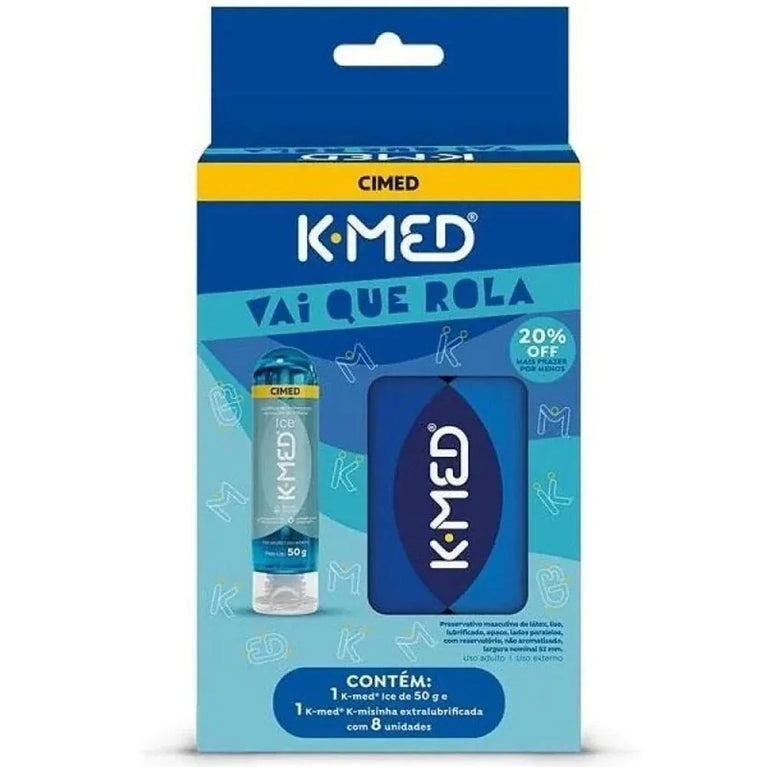 Kit K-Med Vai Que Rola Lubrificante Íntimo ICE 50g + Preservativo K-Misinha Extralubrificada 8 Unidades