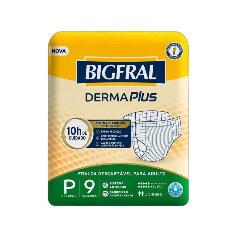 Fralda Geriatrica Bigfral Derma Plus P, pacote com 9 unidades - Drogaria Poupa Centro