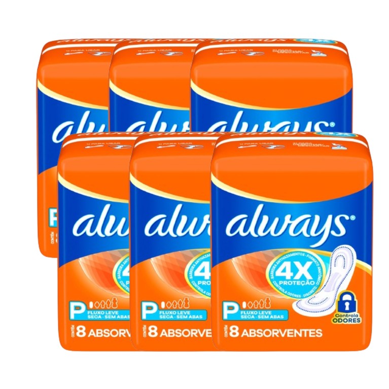 KIT COM 6 Absorvente Always Super Protecao Seca sem Abas 8 Unidades