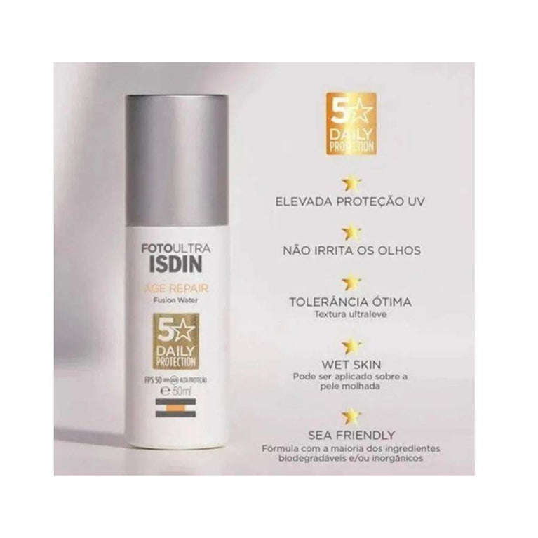 Protetor Solar Facial Foto Ultra Isdin Fusion Water Age Repair Fps50 Com 50ml - Drogaria Poupa Centro