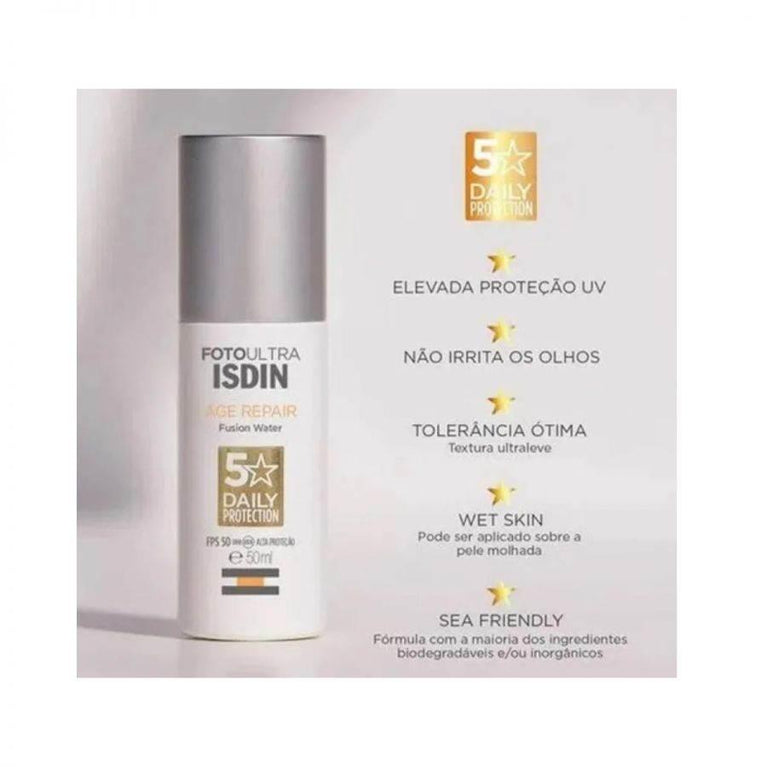 Protetor Solar Facial Foto Ultra Isdin Fusion Water Age Repair Fps50 Com 50ml - Drogaria Poupa Centro