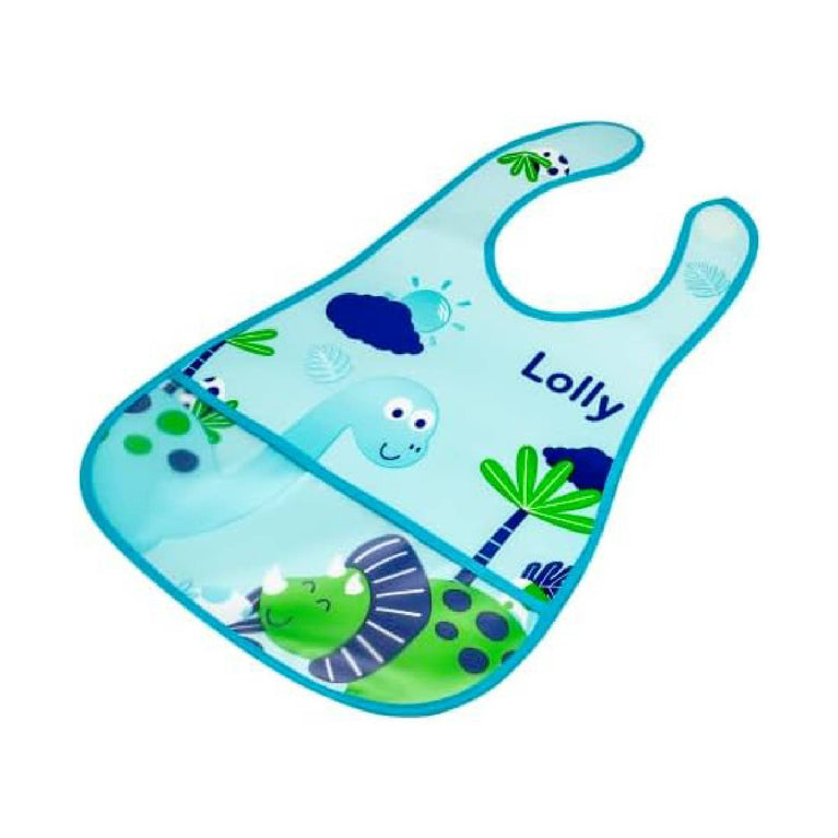 Lolly Babador Infantil Impermeável Porta Migalhas Dinossauro Azul