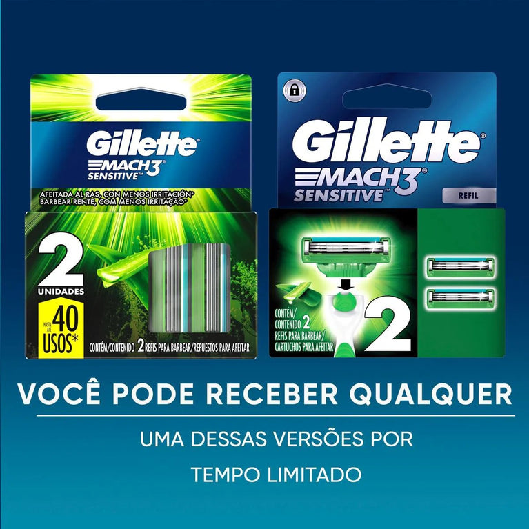 Carga para Aparelho de Barbear Gillette Mach3 Sensitive com 2 unidades