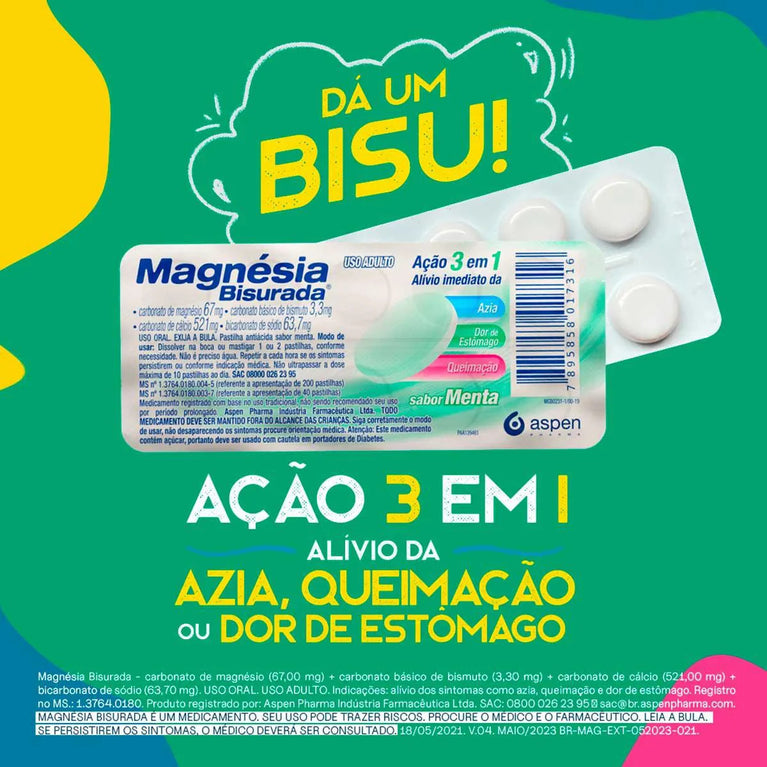 Magnésia Bisurada Sabor Menta 10 Pastilhas