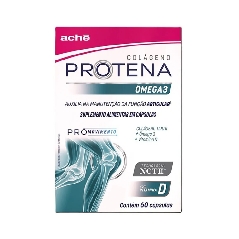Protena Colágeno Não Hidrolisado Tipo II 40mg + Ômega 3 + Vitamina D - 60 cápsulas