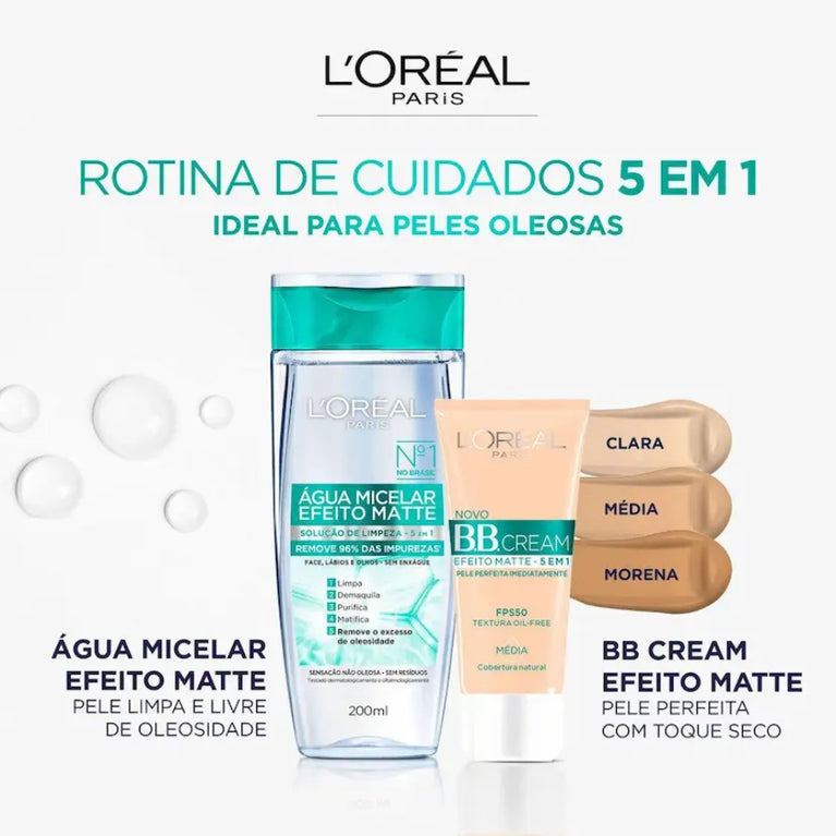 Água Micelar L'Oréal Paris Efeito Matte Solução de Limpeza Facial 200ml