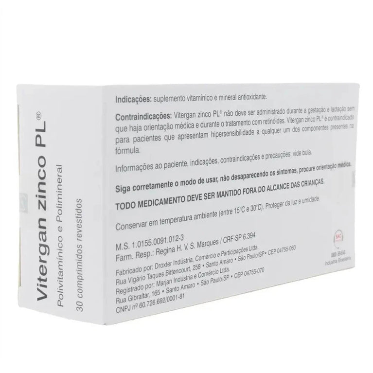 Vitergan Zinco Pl Marjan Com 30 Comprimidos