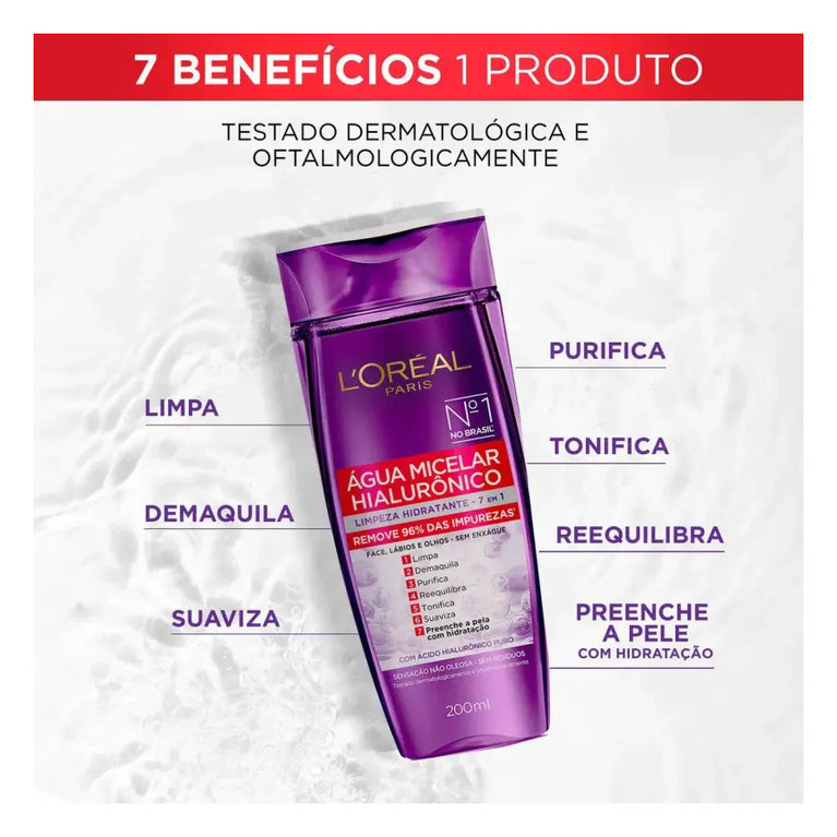 Água Micelar L'Oréal Paris Hialurônico 200ml | Limpeza e Hidratação