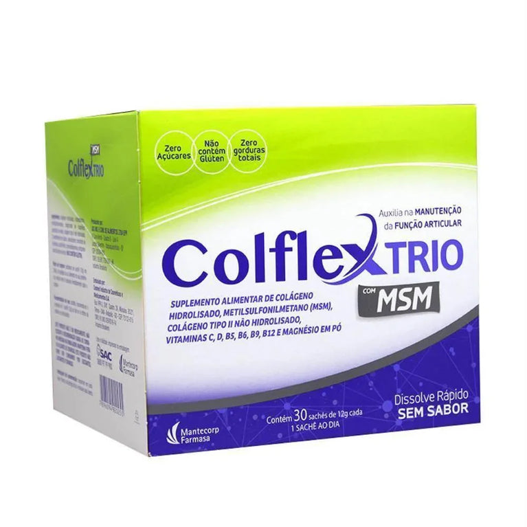 Colflex Trio com MSM Colágeno Hidrolisado em Pó - 30 sachês de 12g cada - Drogaria Poupa Centro