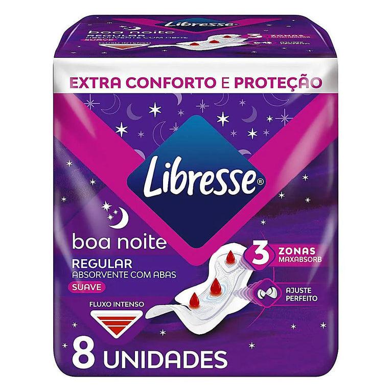 Absorvente Noturno Libresse Boa Noite Suave com Abas 8 unidades