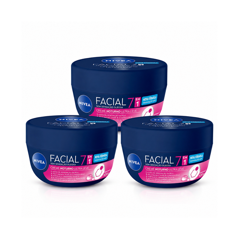 KIT COM 3 Creme Hidratante Facial Noturno Nivea 100g