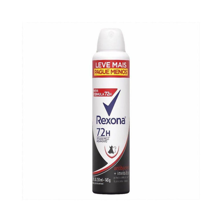 Desodorante Rexona Antitranspirante 72H Feminino Antibacterial Invisible 250ML - Drogaria Poupa Centro