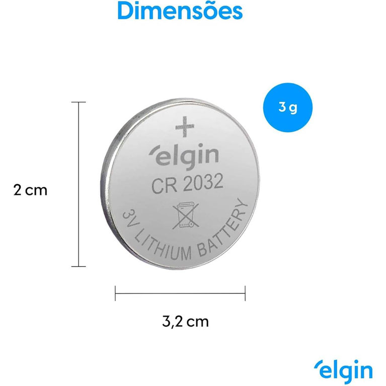 Bateria de Lítio CR2032 Elgin 3V Cartela com 5 unidades