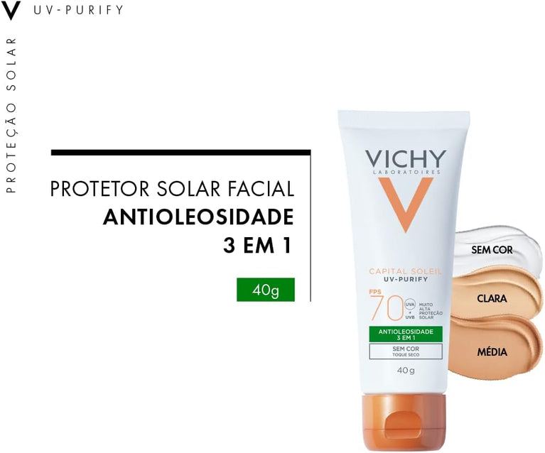Protetor Solar Vichy Capital Soleil UV-Purify Cor Média FPS 70 Com 40g