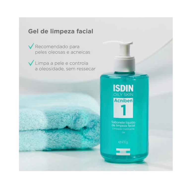 Sabonete Líquido Facial Isdin Oily Skin Acniben 1 Antioleosidade em Gel 416g VALIDADE 30/09/2026