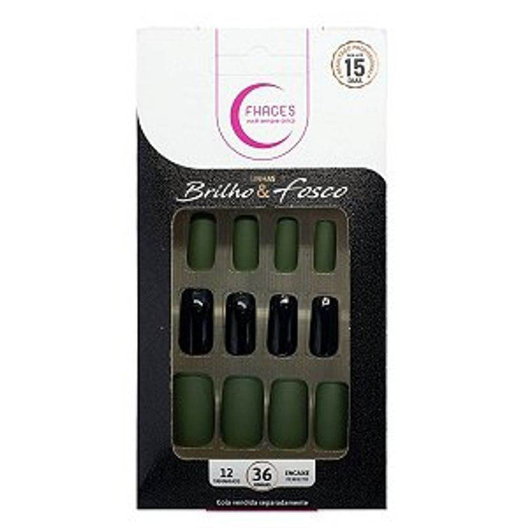 Unhas Fhaces Brilho/Fosca Verde Militar - 36 Unidades - Drogaria Poupa Centro