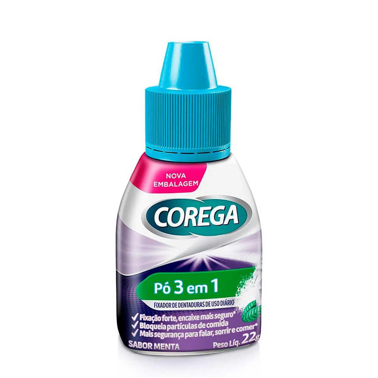 Pó Fixador de Dentadura Corega 3 em 1 Sabor Menta 22g