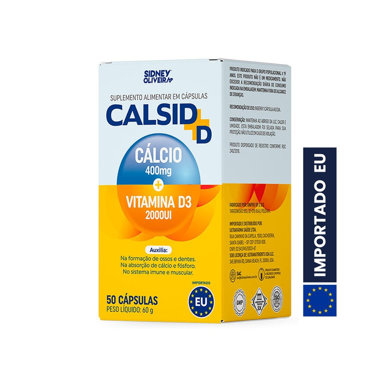 Cálcio 400mg + Vitamina D3 2000ui Calsid+d 50 Cápsulas União Europeia Sidney Oliveira