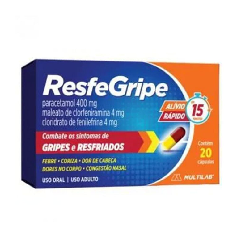 Resfegripe Paracetamol 400mg + Cloridrato Fenillefrina 4mg + Maleato de Clorfeniramina 4mg 20 cápsulas