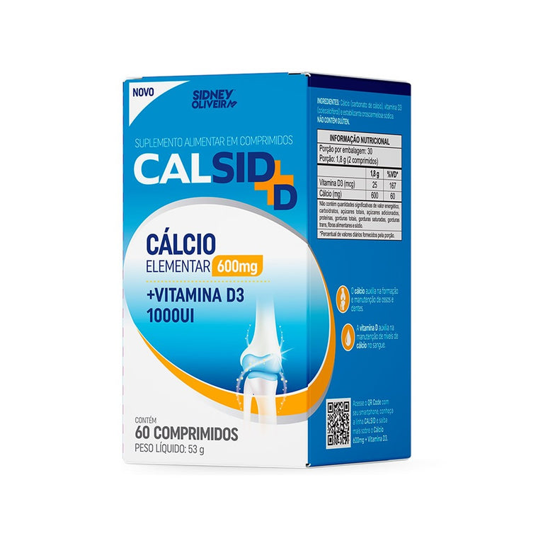 Calsid-D Cálcio 600mg com Vitamina D3 1000UI 60 Comprimidos