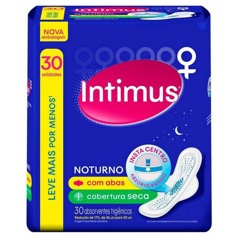 Absorvente Intimus Noturno Cobertura Seca Com Abas 30 unidades - Drogaria Poupa Centro