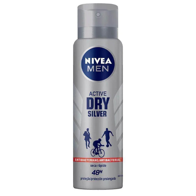 Desodorante Nivea Aerosol Masculino Active Dry Silver 150Ml - Drogaria Poupa Centro