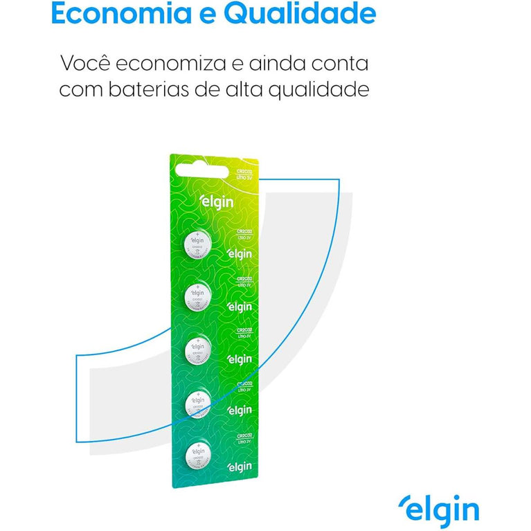 Bateria de Lítio CR2032 Elgin 3V Cartela com 5 unidades