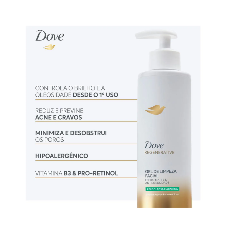 Gel de Limpeza Dove Regenerative Efeito Matte & Antioleosidade 300ml VALIDADE 09/2026