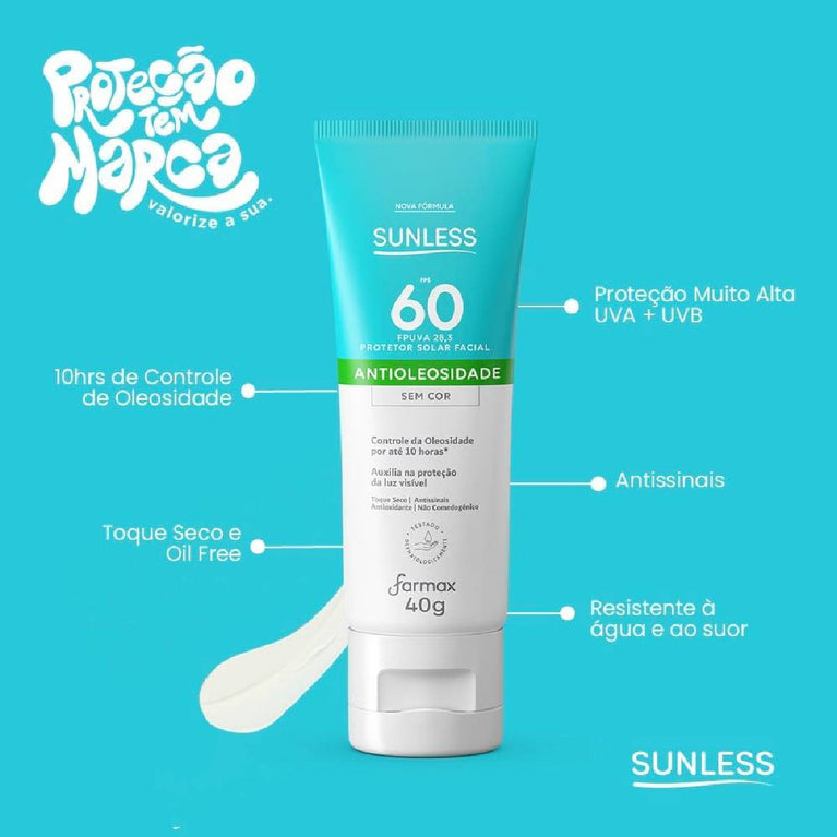 Protetor Solar Facial FPS 60 Sunless Farmax 40g Sem Cor