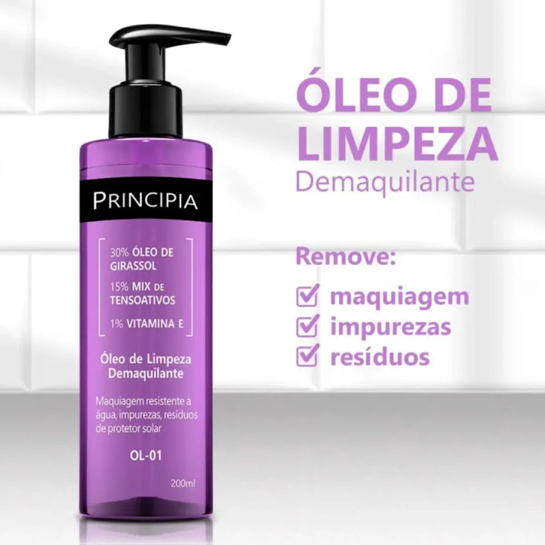 Óleo Demaquilante Facial Principia 30% Óleo de Girassol + 1% Vitamina e Ol-01 com 200ml