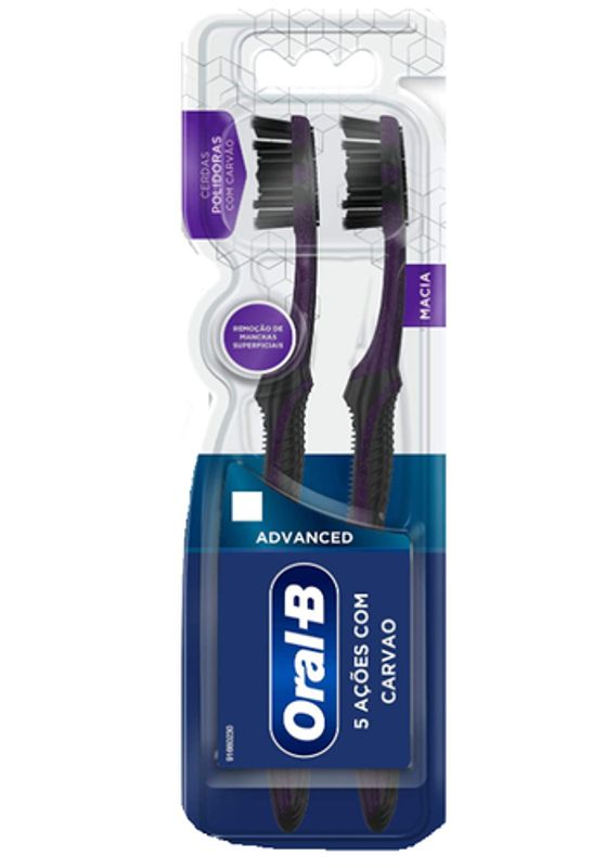 Escova de Dente Oral-B 5 Ações Com Carvão Advanced Macia com 2 Unidades