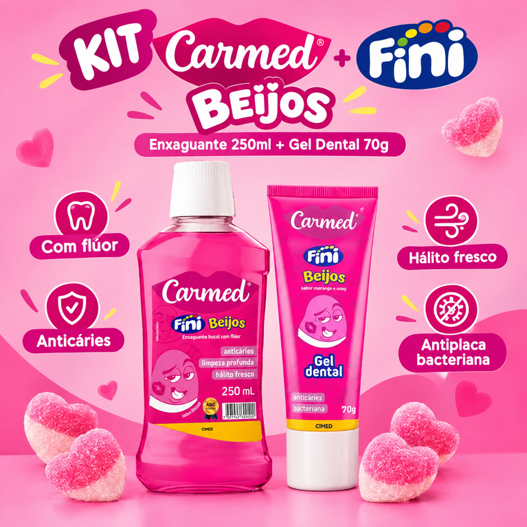 Kit Carmed Fini Beijos Enxaguante Bucal 250ml + Gel Dental 70g