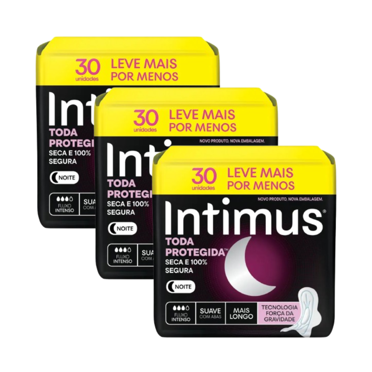 KIT COM 3 Absorvente Intimus Gel Noturno Suave Abas 30 unidades