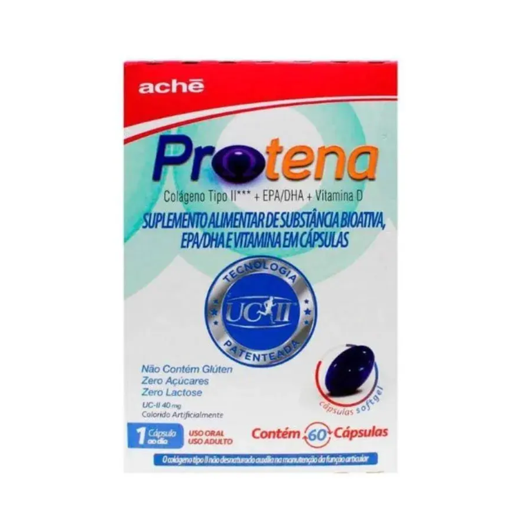 Protena Colágeno Não Hidrolisado Tipo II 40mg + Ômega 3 + Vitamina D - 60 cápsulas