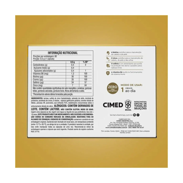 Lavitan Vitamina Para Cabelos E Unhas Com 60 Cápsulas Sabor Neutro