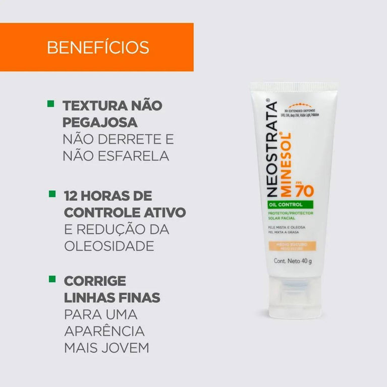 Protetor Solar Facial NeoStrata Minesol Oil Control FPS 70 Médio Escuro 40g