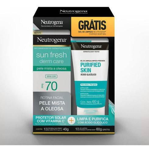 Kit Facial Protetor Solar Sun Fresh Derm Care Fps 70 Sem Cor 40g E Gel De Limpeza Purified Skin 60g Neutrogena - Drogaria Poupa Centro