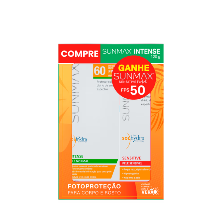 Kit Sunmax Protetor Solar Corporal FPS 60 Intense 120g + Facial FPS 50 Sensitive Pocket 25ml