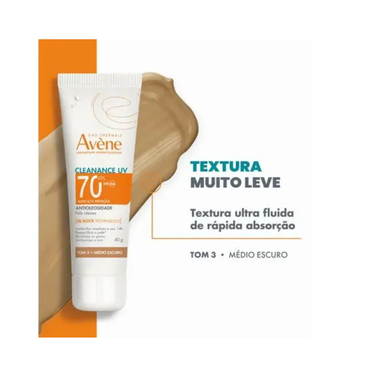 Protetor Solar Avène Cleanance Uv Fps70 Tom 3 Médio Escuro 40g