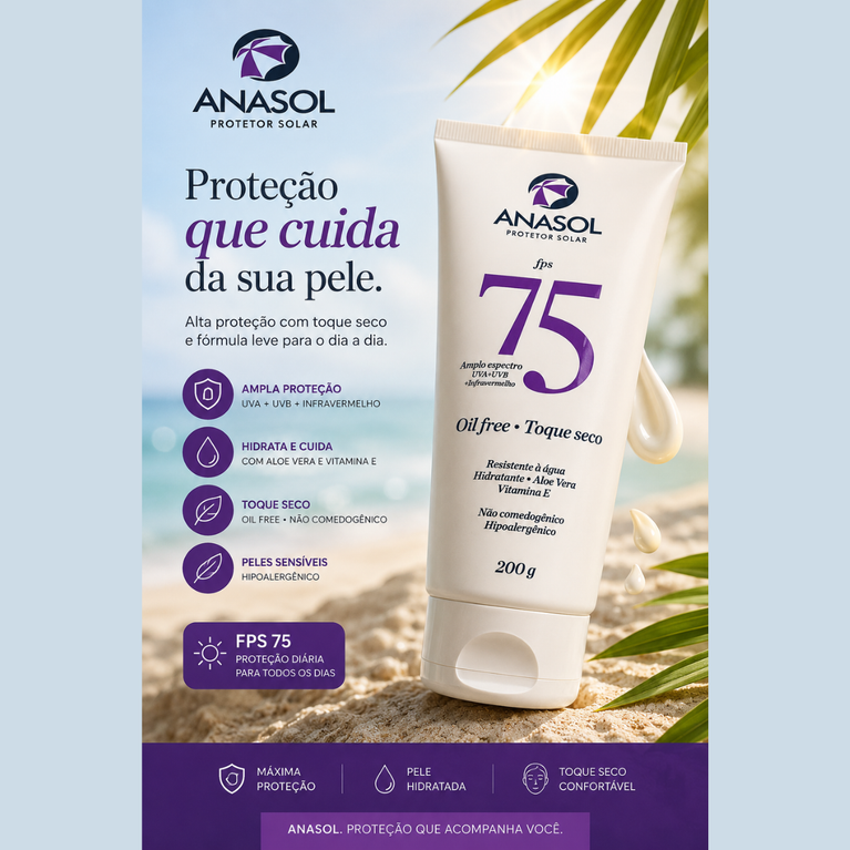 Protetor Solar FPS 75 Toque Seco Anasol 120g