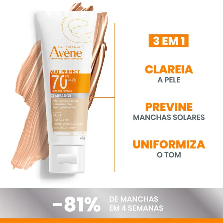 Protetor Solar Avène Mat Perfect FPS 70 Fluido Clareador 40g